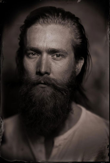 wet plate portrait of a man with long hair and beard