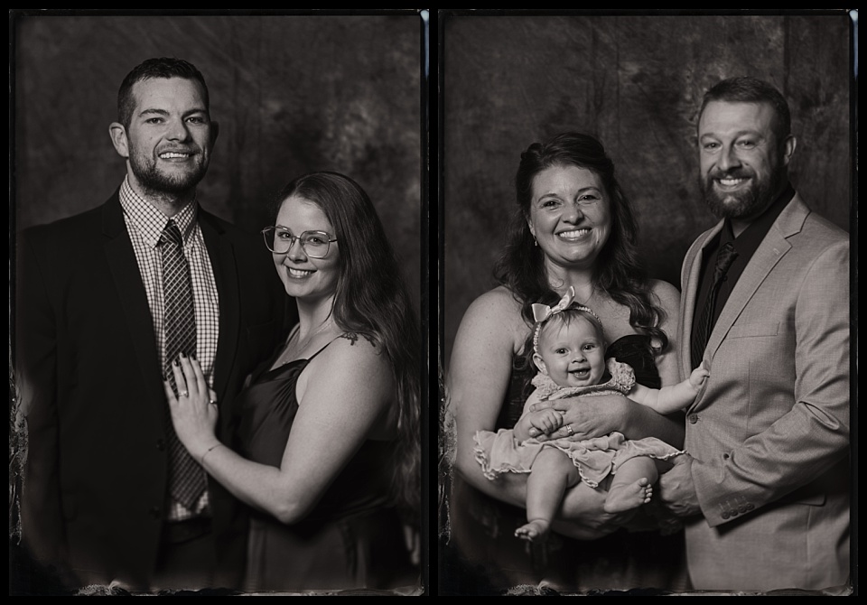 acend conference tintype photobooth of a silly baby family photo