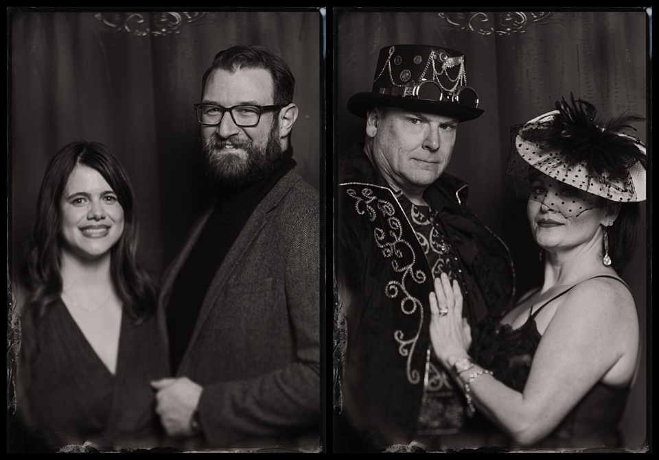 murder mystery party tintype photobooth two portraits of couples
