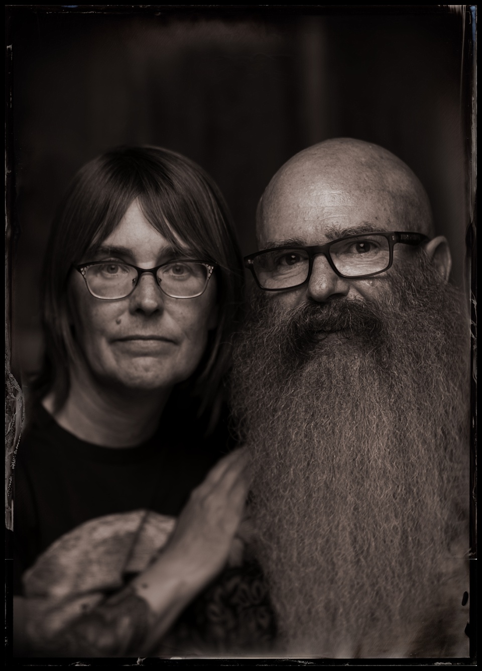 tintype of a couple and man's super long beard