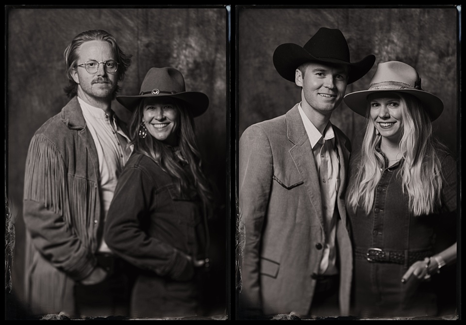 devils thumb ranch wedding tintype photobooth portraits of couple in mountains