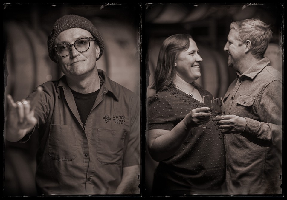 laws whiskey house gargoyles party tintypes solo portrait and another of a couple toasting