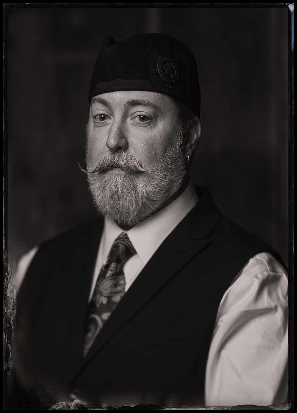 mile high beard bout 2025 tintype of man with a business beard wearing a chapeau
