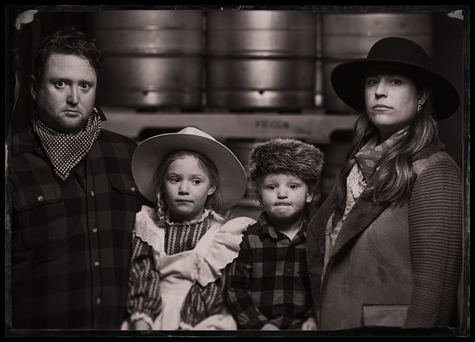 stock show tintypes at ratio beerworks family portrait kids in prairie dress and coon skin cap