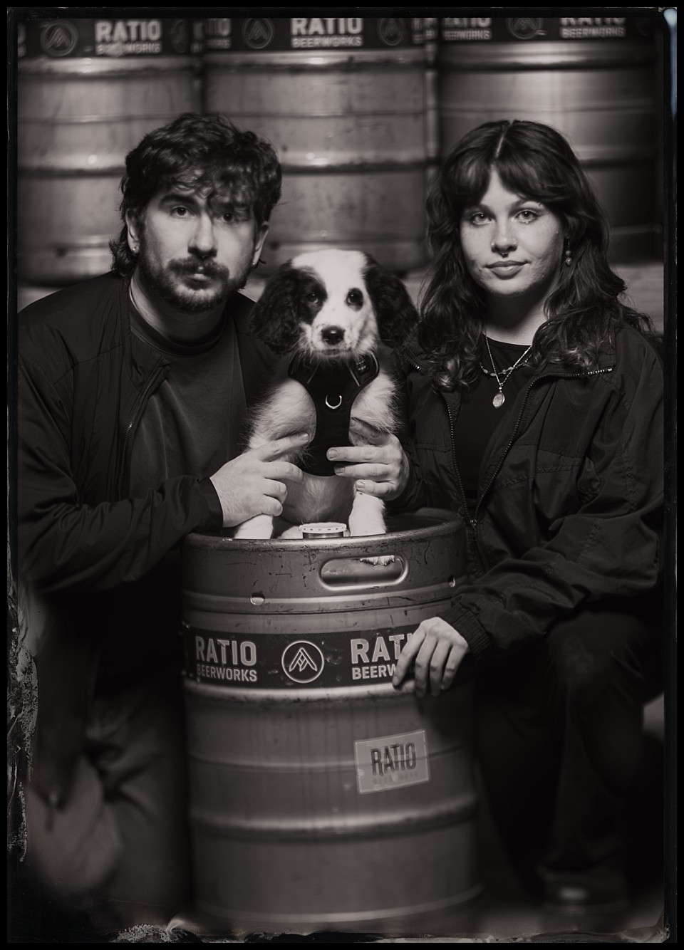 stock show tintypes at ratio beerworks couples portrait with small collie dog
