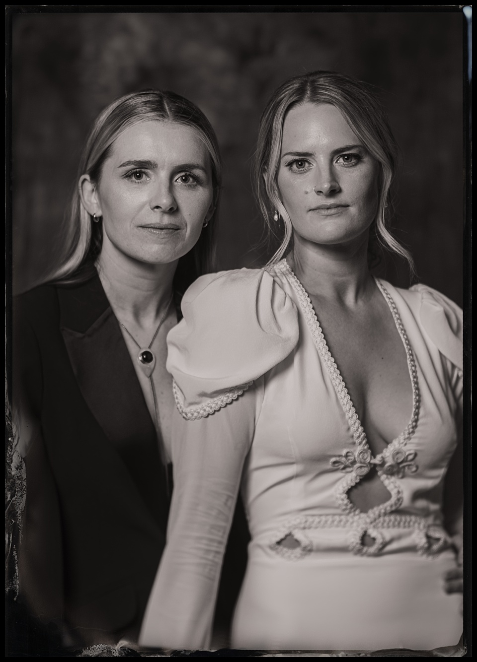 surf lodge buena vista wedding tintype photobooth two newlywed brides portrait