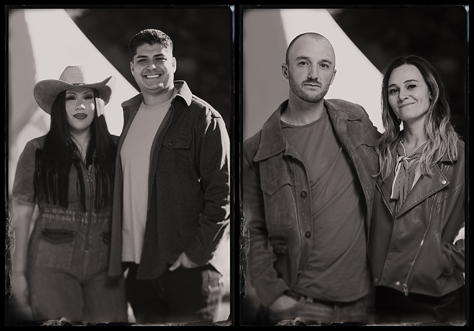 WIPA glamp gather party tintype photobooth two couples outside glamping tents by sundrift society